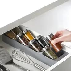 Organizador Suporte Porta Talheres Gaveta Cinza Cozinha Compartimentos Faca Colher Armario