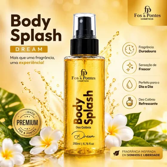 Body Splash Dream Feminino 200ml Deo Colônia Perfume Corporal Longa Duração Fragrância Marcante