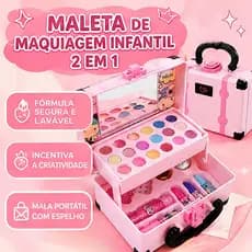 Kit Beleza Infantil Maleta Portátil Com Espelho, Maquiagem E Manicure Não Tóxico Presente Aniversário Criança