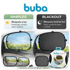 Kit 2  Protetor Solar Para Carro Com Ventosas, Buba, Preto Blackout
