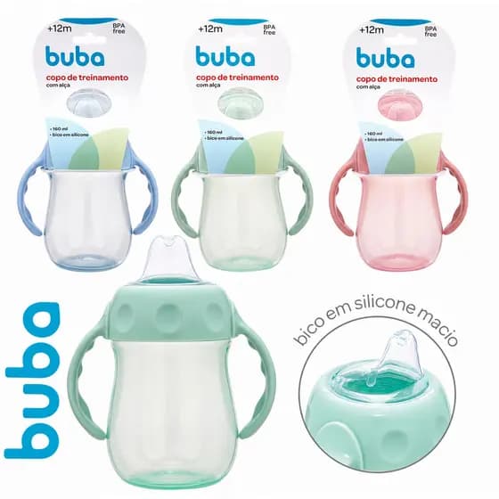 Copo De Treinamento buba Com Alça e bico 160ml rosa azul verde Copinho com bide em silicone