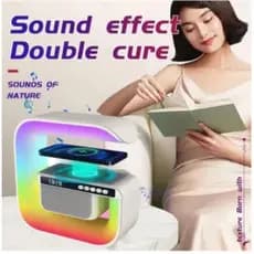Caxinha de Som G -Speaker COR BRANCA Com Relógio Luminária Bluetooth Inteligente Carregador Sem Fio Led Luz Rgb COM RELÓ