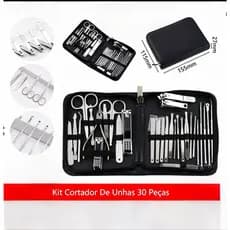Kit Manicure Pedicure 30 Peças Aço Inox Completo, Alicate Tesoura Pinça Sobrancelha Estojo Portátil Preto
