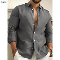Camisa Social Masculina de Algodão/Linho Confortável Casual de Manga Longa Moda Várias Cores NOTS