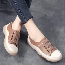 Sapatos de Couro com Sola Macia e Confortável, Tendão de Couro Bovino, Sapatos Esportivos Casuais para Mulheres FEAS