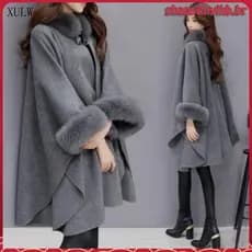 Casaco de Lã Feminino Plus Size Outono e Inverno Novo Casaco de Gola Quente e Fashionável da XMRE