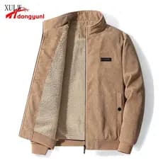 Jaqueta de Veludo Masculina de Inverno Nova, Forrada com Fleece Grosso, Moda com Gola Alta, Jaquetas Casuais de Lã de Co