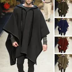 Casaco com capuz estilo franja poncho, quente para outono e inverno, casaco masculino tamanho grande XMRE
