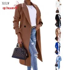 Casaco de Lã Feminino Tamanho Grande para Clima Frio Cor Sólida Longo Elegante Moda 2026 Sobretudo para Outono/Inverno C
