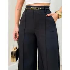 Calça Pantalona Alfaiataria Premium Cintura Alta Com Ziper Lateral  Com Cinto  PROMOÇAO