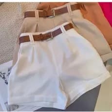 Short Alfaiataria Feminino Social Com Cinto Cintura Alta PROMOÇAO