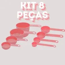 Kit Medidas Rosa 8 Peças – Xícaras e Colheres Medidoras
