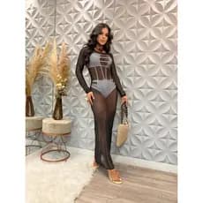 Saída de praia Vestido Diva Tecido no tule Tamanho Único. Moda feminina Moda praia