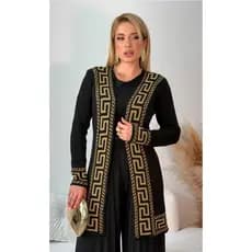 Cardigan Longo de Tricot Etnico Moda Outono/ Inverno Feminina Elegante
