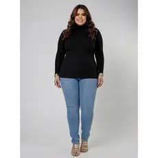 Blusa Cacharrel Tricot Plus Size Gola Alta Manga Longa Feminina