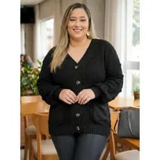 Blusa de Frio Plus Size com bolso Feminina Cardigan Tricot Confortável