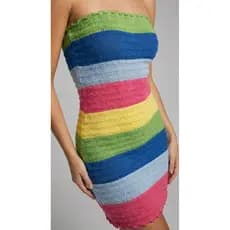 Vestido em tricot Virginia Tomara que Caia Listrado Colorido Moda Praia Feminino