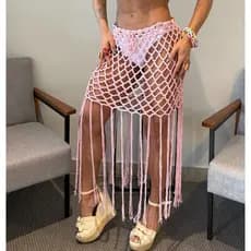 Saia  de Crochê feminina com franja Saída de praia/ resort moda praia artesanal