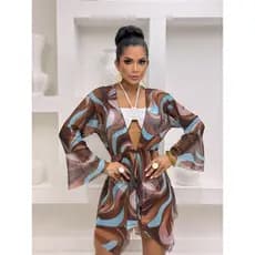 Saída de praia feminina no tule estampado moda praia/ verão 2026 tamanho único