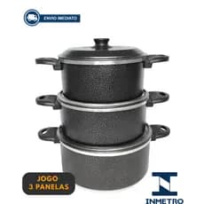 JOGO DE PANELAS KIT 3 CAÇAROLAS EM ALUMINIO CRAQUEADO