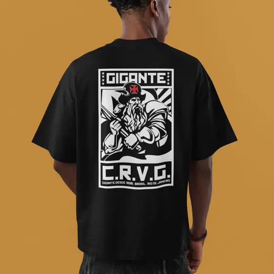 Camiseta Time Vasco Da Gama Streetwear Gigante Da Colina CRVG 1898 Torcedor Preto 100% Algodão