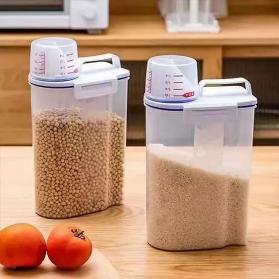 Kit 2 Pote Dispenser Hermético 2,5L Copo Medidor Bico Dosador Cereais Arroz Ração Sabão Multiuso