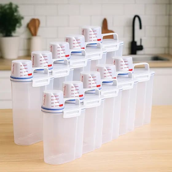 Kit 10 Pote Hermético Para Alimento Mantimento Arroz Pet Ração Copo Medidor Bico Dosador Tampa 2,5 L