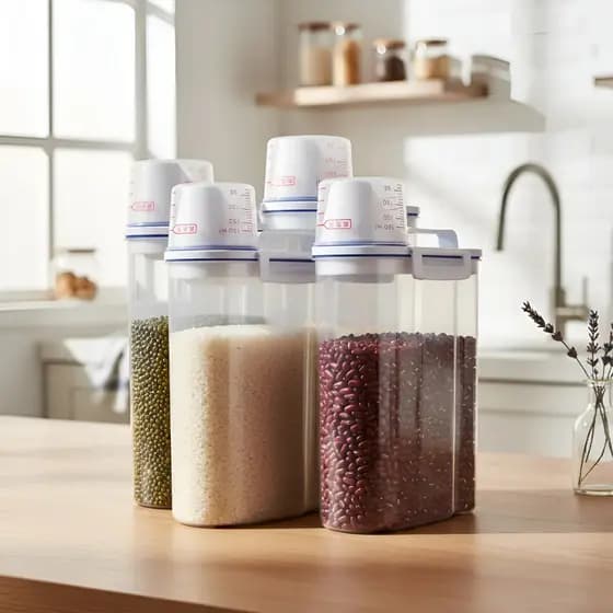 Kit 4 Pote Armazenamento Hermético Copo Medidor Bico Dosador Alimentos Sabão Amaciante Ração 2,5L