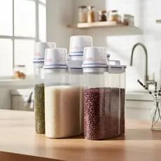 Kit 4 Pote Armazenamento Hermético Copo Medidor Bico Dosador Alimentos Sabão Amaciante Ração 2,5L