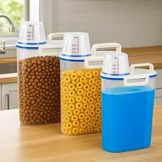Kit 3 Pote Armazenamento Hermético Copo Medidor Bico Dosador Alimentos Sabão Amaciante Ração 2,5L