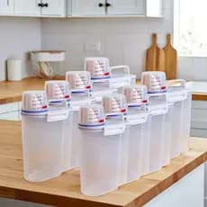 Kit 8 Potes Hermético Dispenser Alimentos Arroz Mantimento Sabão Ração Copo Bico Dosador Tampa 2,5L