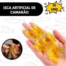 Kit 10 Isca Camarão Artificial Silicone Realista 4cm com Anzol Para Pesca Corvina Robalo Tucunaré