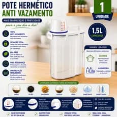 Pote Hermético 1,5L com Copo Dosador Anti Vazamento Organização Praticidade Segurança Vetacao Total