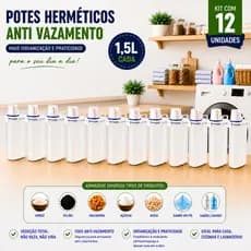 Kit 12 Potes Herméticos 1,5L Porta Alimentos Livre de BPA Tampa Trava Hermética Mantimentos Multiuso
