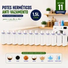 Kit 11 Potes Herméticos 1,5L Anti Vazamento Organizador Transparente Multiuso Cozinha Lavanderia Pet
