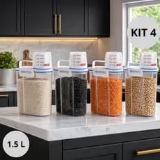 Kit 4 Pote Hermético Para Alimentos Arroz Mantimento Café Sabão Ração Copo Bico Dosador Tampa 1,5 L