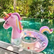Boia Inflável Unicórnio Transparente C/Rosa Detalhes Colorido Infantil 70Cm/90cm