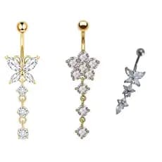 Piercing Borboleta pingente com pedraria cor Prata/Dourado Aço cirúrgico para Umbigo