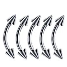 Kit 12/24/36 unidades Piercing Micro bell CURVO SPIKE Prata vertical labret sobrancelha