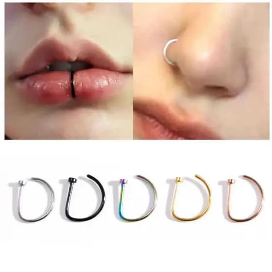 Kit 12 unidades Piercing De Nariz Nostril D-ring em aço cirúrgico