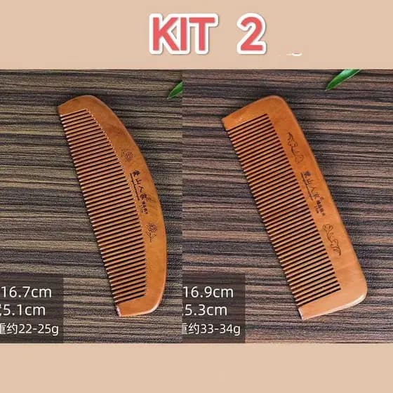 KIT 2 Pente De Madeira Barba Cabelo 16x5cm