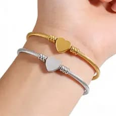 Pulsera Feminina de Aço Inoxidável com Coração,  Prata e Dourado SHALALA