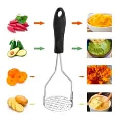 Kit 2 Amassador Batatas Espremedor Manual Legumes Multiuso Aço Inox Com Cabo Plastico Cozinha Multiuso