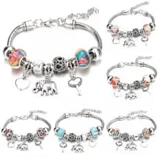 Kit 2/3/6/9 Pulseira Com Berloques Feminina-Prata/Prata Colorido