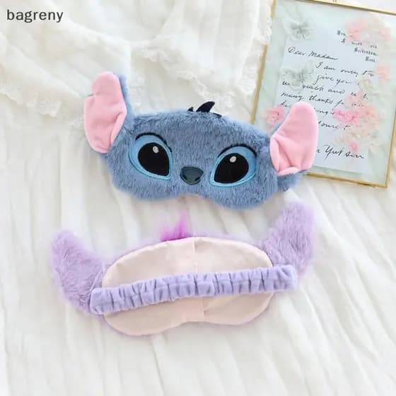 [bagreny] Stitch Cute Cartoon Plush Eye Masks Kawaii Anime Soft Stuffed Venda Escritório Dormir Block Out Light Mask Pre