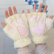 1 Par Menina Adorável Urso De Pelúcia Gato Pata Garra Luvas Inverno Pele Do Falso Gatinho Sem Dedos Para Mulheres Natal