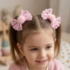 Par de laços infantil tule Pompom Laços de cabelo infantil em tule Par de laços para meninas Laços infantis
