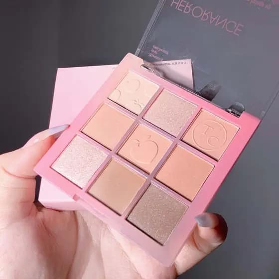 HERORANGE~Paleta de Sombras de Olhos em Nove Cores Pêssego, Acabamento Matte e Perolado, Série Rosa-Marrom para Maquiage