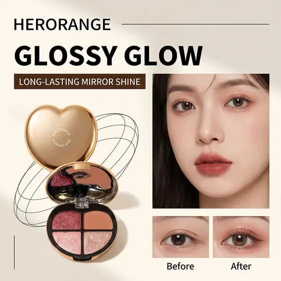 Paleta de Sombras para Olhos HERORANGE com Quatro Cores, Acabamento Matte e Brilhante, para Uso Diário