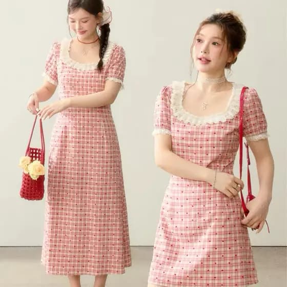 Vestido de Verão 2026 Plus Size Feminino Vintage com Decote Quadrado e Manga Curta Estampada